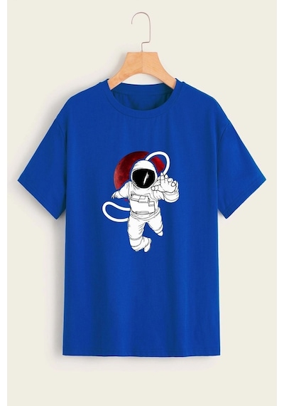 Uyguntarz Unisex Astronot Tasarım Tshirt Mavi