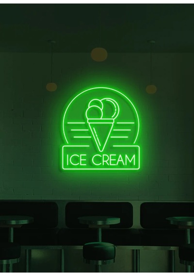 Ice Cream Yazılı Ve Şekilli Neon Tabela Yeşil