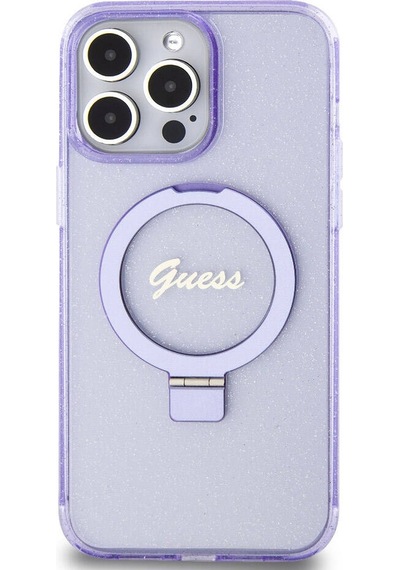Apple Uyumlu iPhone 15 Pro Max Kılıf Guess Lisanslı Magsafe Özellikli Simli Ring Standlı
