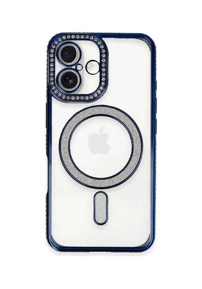 Apple İphone 16 Kılıf Joke Simli Magneticsafe Kılıf - Lacivert