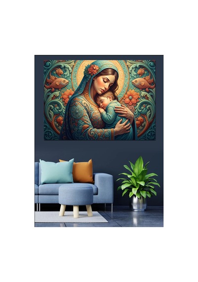 Bebeğine Sarılan Şefkatli Meryem Ana Yağlı Boya Dokulu Kanvas Tablo Canvas Tablosu