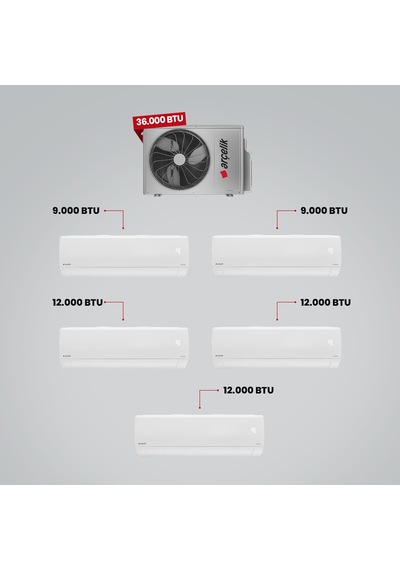 Arçelik 1+5 Multi Sistem 36100 MD Pro Dış Ünite 2 Adet 9 BTU Beyaz + 3 Adet 12 BTU Beyaz İç Üniteler Duvar Tipi Klima