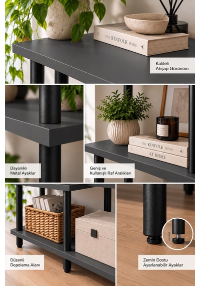 Modern 4 Raflı Kitaplık Salon Düzenleyici Metal Ayaklı Dekoratif Kitaplık Ve Çok Amaçlı Raf Ünitesi Antrasit Modern 4 Raflı Kitaplık Salon Düzenleyici Metal Ayaklı Dekoratif Kitaplık Ve Çok Amaçlı Raf Ünitesi Antrasit