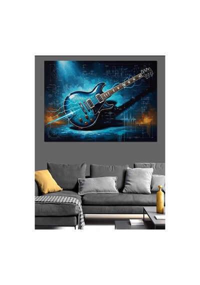 Işıklı Çizgilerle Modern Gitar Tasarımı Yağlı Boya Dokulu Kanvas Tablo Canvas Tablosu