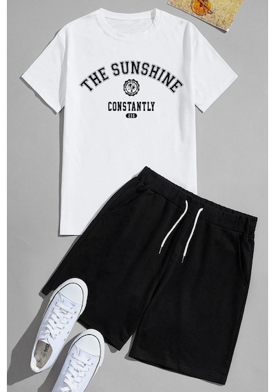 Uyguntarz Unisex Sunshine Baskılı Şort Takım Beyaz