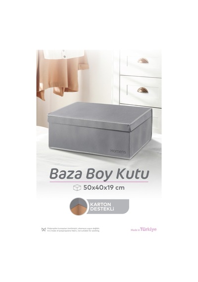 Kapaklı Cırt Bantlı Baza Boy Kutu Hurç 1 Adet 50x40x19 Gri