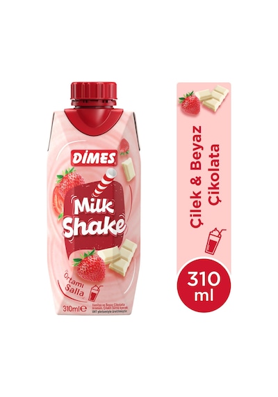 Dimes Milkshake Vanilya Ve Beyaz Çikolata Aromalı Çilekli 310 Ml X 12 Adet