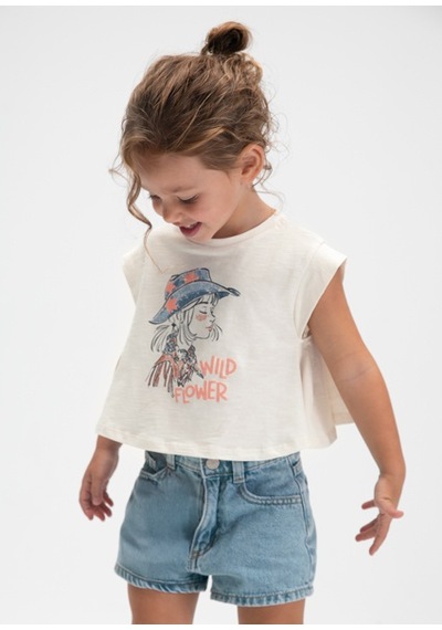 Mayoral Kız Çocuk Baskılı T-shirt Krem - 03006