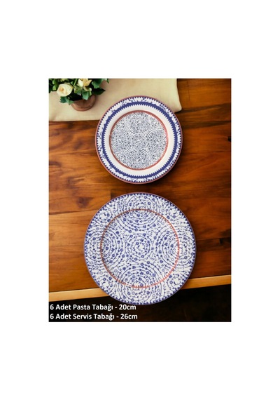 Haliç 6 Kişilik 12 Parça Porselen Pasta Servis Sunum Tabağı Takımı Seti Mavi