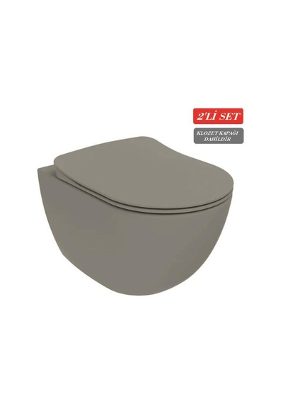 Creavit Free Rim-off Kanalsız Asma Klozet Fe322.cg Mat Cool Grey + Duck Yavaş Kapanan Kapak Mat Cool Grey 2'li Set Gri