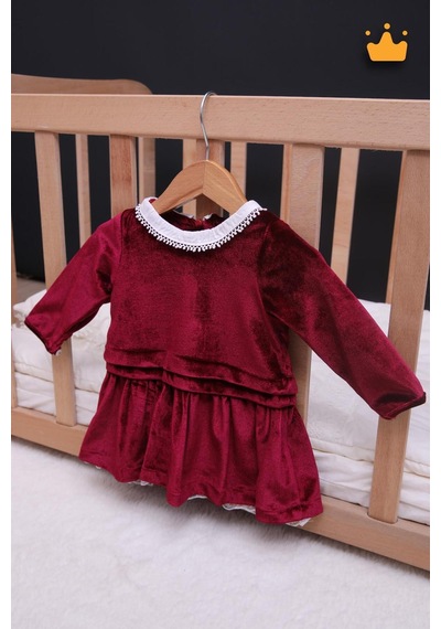 Babyhola Kız Bebek Çocuk Kadife Elbise Şık Bayramlık Nostaljik Retro Koleksiyon 13542 Bordo