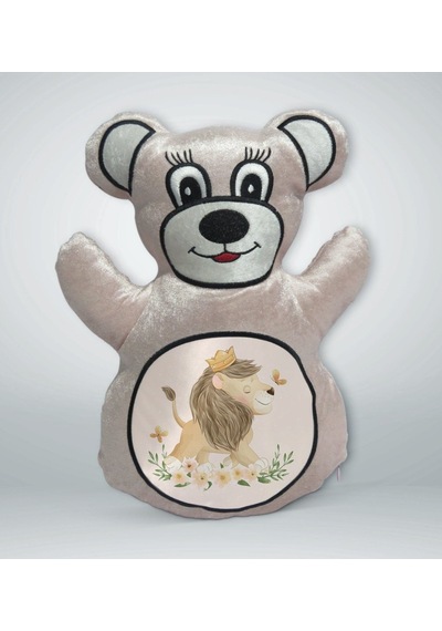 Bk Gift Sevimli Aslan-1 Tasarımlı Ayıcık Yastık Krem