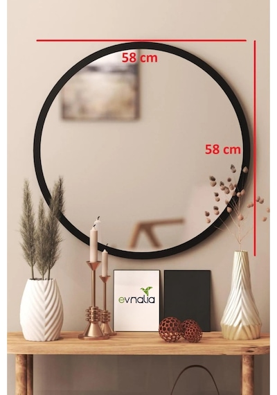 Dekoratik Yuvarlak Ayna 60 Cm Çap Antre Hol Koridor Duvar Salon Mutfak Banyo Ofis Makyaj Aynası - Siyah Siyah