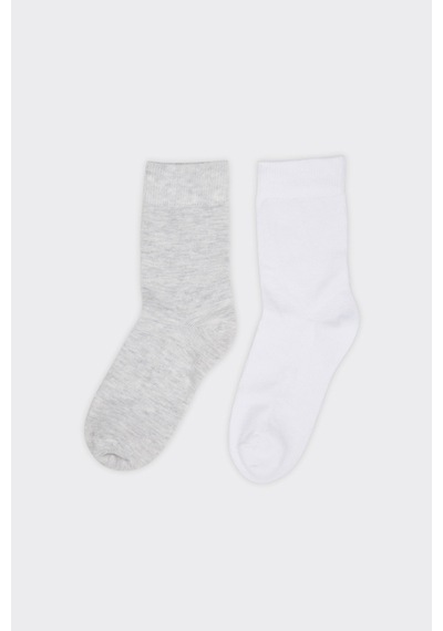Panço Unisex Çocuk 2'li Basic Gri-beyaz Soket Çorap