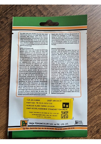 Paşa Tohumculuk Kabak Tohumu Arıca-97 5gr