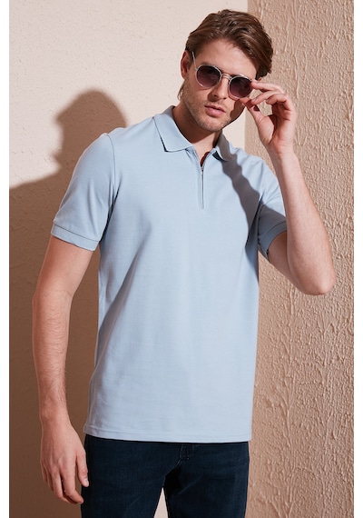 Buratti Pamuklu Regular Fit Yarım Fermuarlı Erkek Polo Yaka T Shirt 5901029 Açık Gri