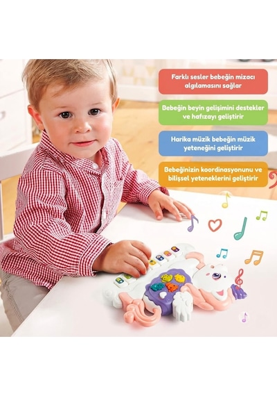 Eğitici Müzikli Ve Işıklı Unicorn Piyano - Hayvan Sesli Bebek Oyuncağı - Gelişim Destekleyici Hediye