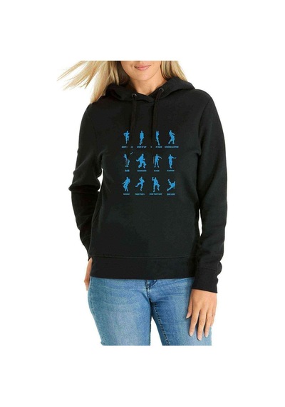 Fortnite Dans Baskılı Siyah Kadın Kapşonlu Sweatshirt