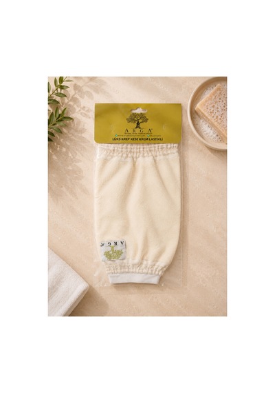 Lüks Krep Kese Lastikli Krem 24x15 Cm Elastik Banyo Kesesi Vücut Peeling Kesesi - 901047680