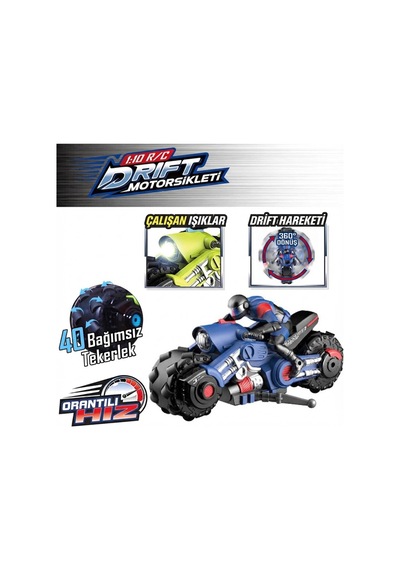 1:10 Uzaktan Kumandalı Rc Drift Akrobasi Motorsikleti - 360 Derece Dönüş - Işıklı - 2.4 Ghz Mavi