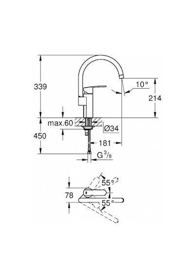 Grohe Wave Cosmopolitan Eviye Bataryası 23225000 Gümüş