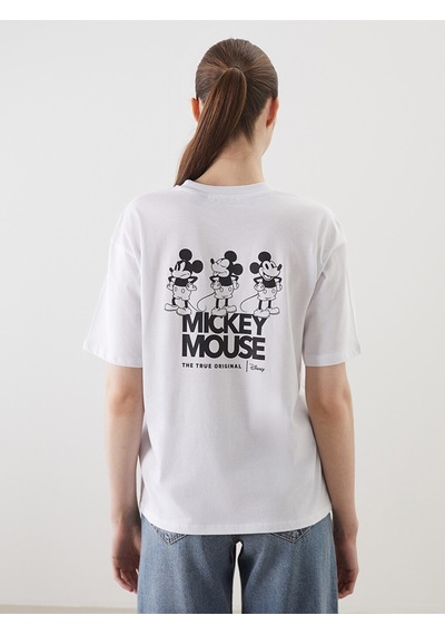 Lcw Vision Beyaz Mickey Mouse Baskılı Oversize %100 Pamuklu Kadın Tişört