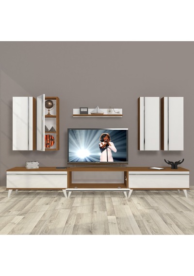 Decoraktiv Eko 8d Mdf Retro Tv Ünitesi Tv Sehpası Ceviz - Beyaz