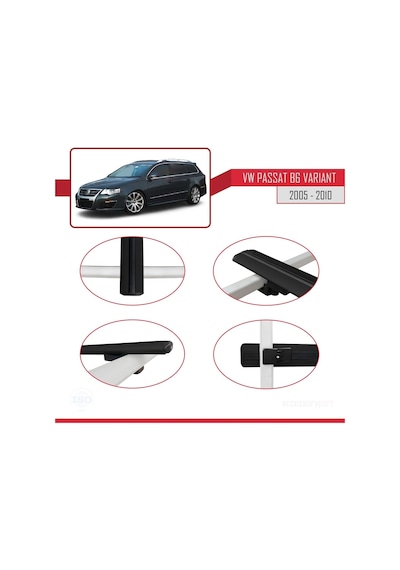 Volkswagen Passat B6 Varıant 2005-2010 Arası İle Uyumlu Basic Model Ara Atkı Tavan Barı Siyah 3 Adet
