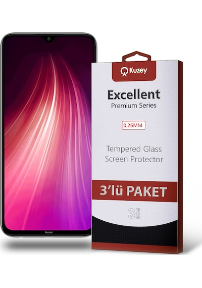Xiaomi Redmi Note 8 ile Uyumlu Kırılmaz Cam Ekran Koruyucu Ekonomik 3'lü Paket