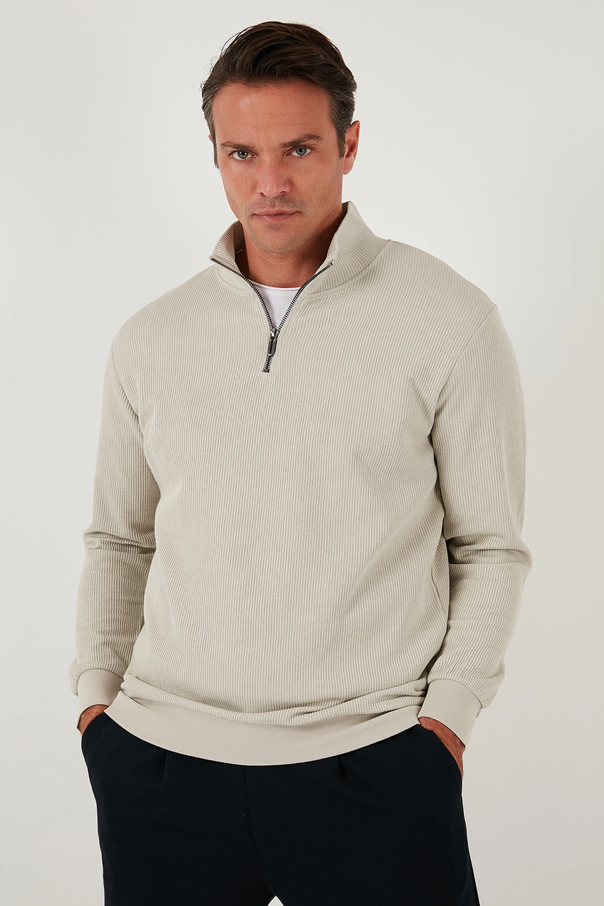 Buratti Pamuklu Regular Fit Yarım Fermuarlı Dik Yaka 2'Li Paket Erkek Sweat 5905716S2 Taş-Vişne