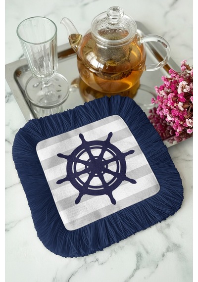 Nautical Çizgili Saçaklı Servis Kokteyl Peçetesi - Marin Stil Lacivert Modern Bardak Altlığı Mendil Çok Renkli