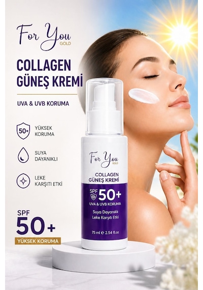 Collagen Destekli, Leke Karşıtı, Yüksek Koruma Ton Eşitleyici Spf+50 Yüz Ve Vücut Güneş Kremi 75 Ml