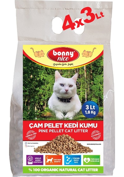 Bonny Nice Doğal Pellet Çam Peleti Kedi Kalın Kumu 4 x 3 L