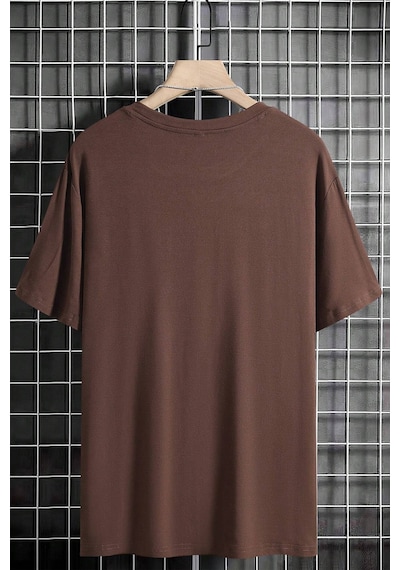 Erkek Milano Baskılı Oversize Tshirt Kahverengi