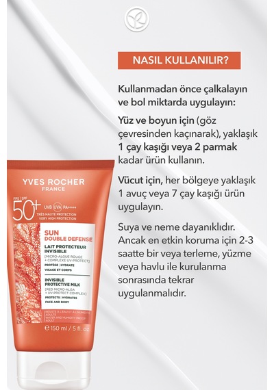 Yves Rocher Yüz&vücut Güneş Losyonu - Spf 50+ / Sun Double Defense - Kırmızı Mikro Alg 150ml