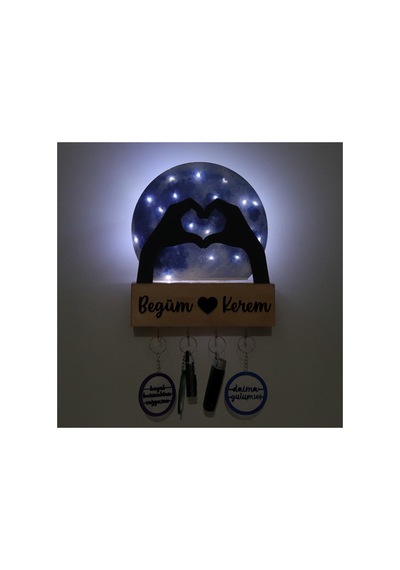 Led Işıklı Pleksi Dolunay Kişiselleştirilebilir Dekoratif Biblo Holly Kalp Anahtar Askılığı Mavi - 737348111 Mavi