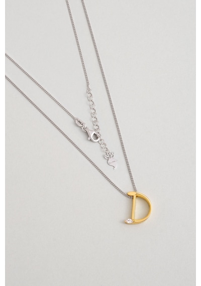 Asimetrik D Harfi 18 Ayar Beyaz Ve Sarı Altın Kaplama 45 Cm Gümüş Harfli Kolye Gold - Gümüş