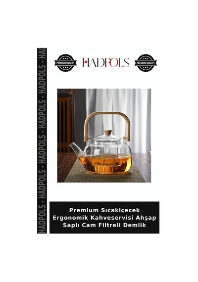Premium Sıcakiçecek Ergonomik Kahveservisi Ahşap Saplı Cam Filtreli Demlik Şeffaf