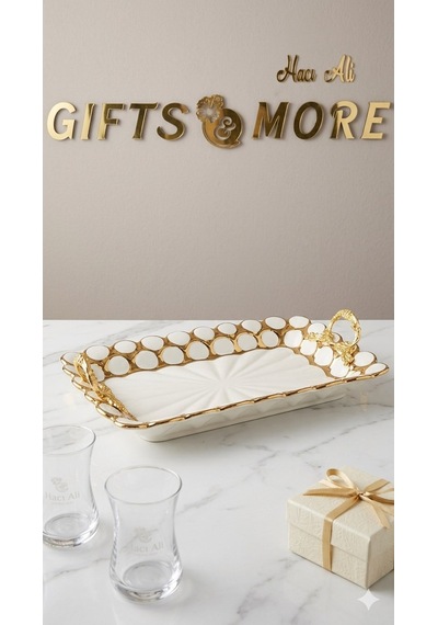 Dikdörtgen Beyaz-gold Sunum Tepsisi 36x22 Cm Çok Renkli