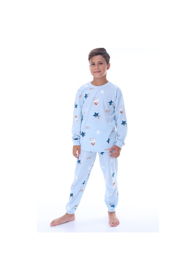 Zuzunga Yıldız Nota Desenli Bej Unisex Pijama Takımı Mavi