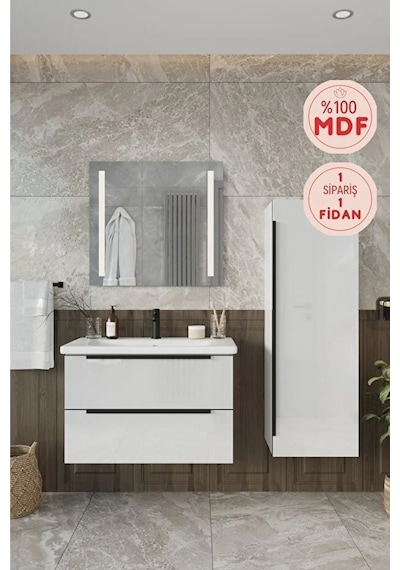 Banyo Kadife Beyaz Parlak Hıgh Gloss Demonte 80 Cm Banyo Dolabı Ledli Aynalı Üst Dolap Boy Dolabı Beyaz Banyo Kadife Beyaz Parlak Hıgh Gloss Demonte 80 Cm Banyo Dolabı Ledli Aynalı Üst Dolap Boy Dolabı Beyaz