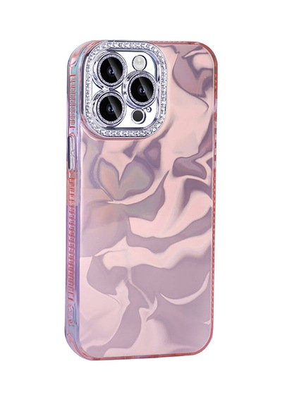 Apple iPhone Uyumlu 14 Pro Max Kılıf Airbagli Parlak Taş Detay Tasarımlı Esila Kapak - Pe Pembe Pembe