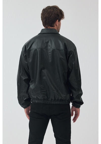 Unisex Oversize Basic Deri Ceket Siyah Billderi Unisex Oversize Basic Deri Ceket Siyah Billderi