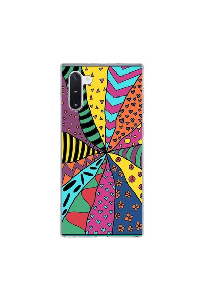 Samsung Galaxy Note 10 İle Uyumlu 1mm Slim Fit Retro Colors 4 Baskılı Şeffaf Kılıf Şeffaf