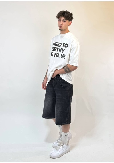 Zaee Level Up Oversize Baskılı Tişört Beyaz