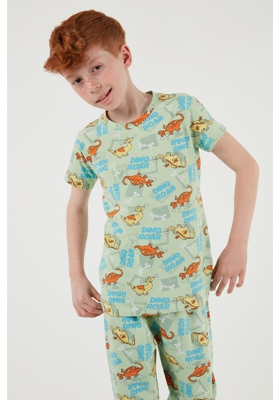 Lela Desenli % 100 Pamuk Bisiklet Yaka Erkek Çocuk Pijama Takımı 6651003 Mint