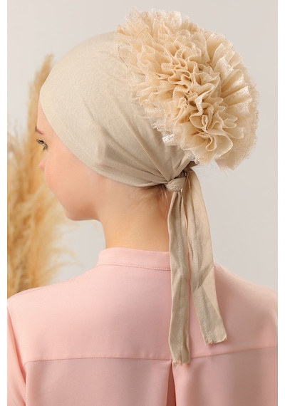 Melodi Scarf Tesettür Fırfırlı Bone Bej Bej
