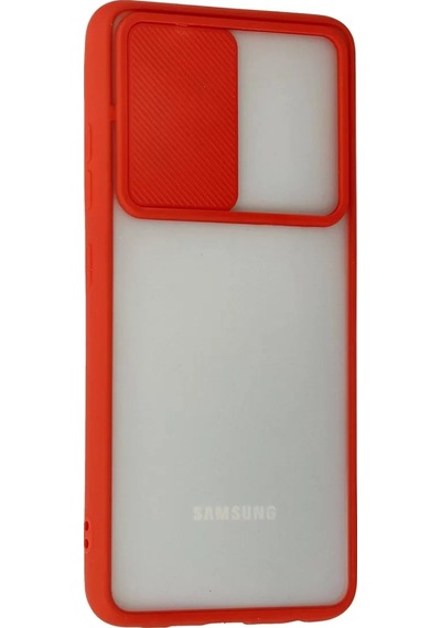 Newface Samsung Uyumlu Galaxy A52 Kılıf Palm Buzlu Kamera Sürgülü Silikon - Kırmızı Resimdeki
