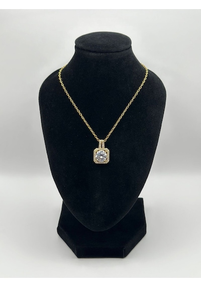 Arnes Jewelry Çelik Zirkon Taşlı Kolye Gold
