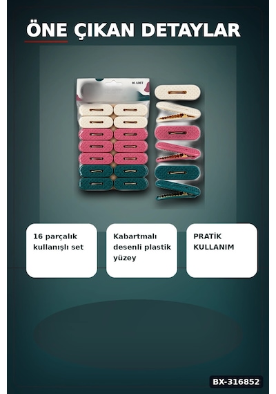 Plastik Çamaşır Mandalı 16 Adet - Kabartma Desenli Renkli Çamaşır Mandalı Bx-316852 Çok Renkli